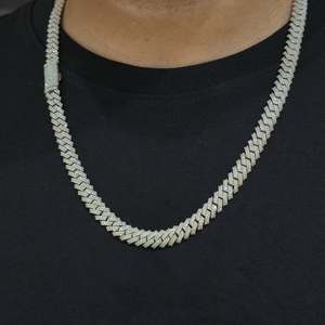 925 <b>Silver</b> Moissanite Cuban Link Chain Necklace Rhodium Plated Hiphop Iced Out <b>Choker</b> Gift for Unisex Party Jewelry - Product Image 1