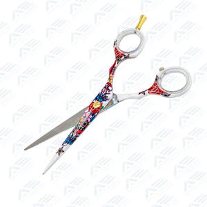 Flor papel recubierto 5,5 "corte de pelo tijeras de peluquero tijeras de salón de acero inoxidable con reposapiés ajustable elegante - Product Image 3