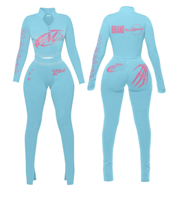 Custom Women's Waffle Knit Two-Piece Eco-Friendly Four-Way Stretch Tracksuit <b>High</b>-Waisted Drawstring Hoodie Jacket Full-<b>Knee</b> - Product Image 5