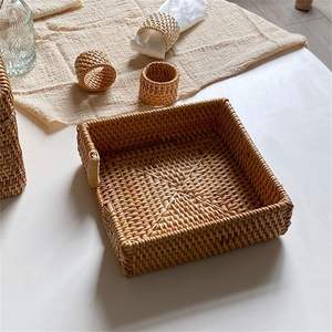 Panier de rangement en rotin tressé à la main boîte à papier pour voiture porte-serviettes en osier naturel paniers distributeurs carrés - Product Image 4