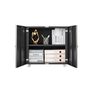 Armadio per Stampante a Doppia Porta in Metallo Nero con Ruote Bloccabili a 360 Gradi, Ripiani in Acciaio Regolabili, Armadietto Impermeabile per Documenti - Product Image 6