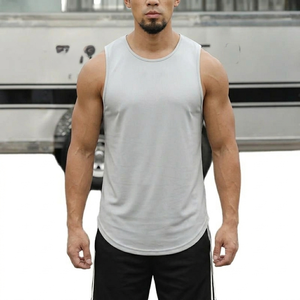 Camisetas sin mangas de punto de color liso para hombre, cuello redondo, secado rápido, holgadas, deportivas, de elastano/poliéster, para culturismo - Product Image 1