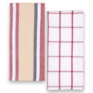 Serviette de cuisine en coton 100% tissé à rayures et à carreaux, douce, confortable, séchage rapide, multi-usages, écologique, certifiée GOTS - Product Image 1