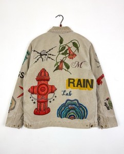 Men's Vintage Full Zip Quilted Jacket Casual hand draw Printed denim jacket Thick Sherpa Fleece <b>Lined</b> Warm Fall Winter <b>Coat</b> - Product Image 3
