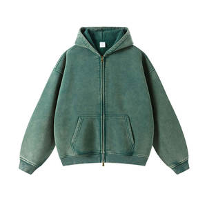 Sudadera con capucha para hombre de alta calidad, con efecto desgastado, parche bordado, 500 GSM, oversize, lavado ácido, de algodón French Terry, con cremallera - Product Image 4