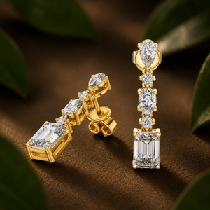 Lab Grown Diamond <b>Drop</b> Earrings 18K Yellow Gold Mixed Shape Dangle Screw <b>Back</b> Earrings EF VVS Fine Jewelry for Women - Product Image 3
