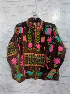 <b>Velvet</b> Hand Embroidered Floral Suzani <b>Jacket</b> <b>Women</b> Crew Neck Full Sleeve Autumn Winter Outerwear Regular Length 100% Polyester - Product Image 2
