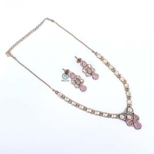 Fiza Pastel Polki Designer Gold Plated Zircon Bridal Necklace & Earring Set - Product Image 4