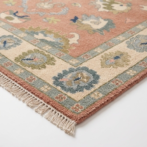Tapis Oushak noué à la main, motif floral vintage rose, tapis traditionnel turc, laine faite à la main - Product Image 6