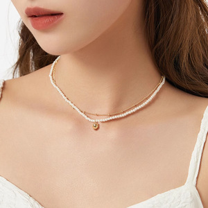 Collar de Doble Capa con Cuentas de Alta Gama para Mujer, Diseño Versátil de Cadena para Clavícula, Collares en Capas de Moda - Product Image 1