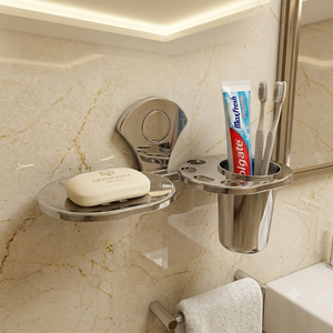 Support mural pour porte-savon en acier inoxydable, robuste, avec drainage, écologique, finition chromée moderne, antirouille, pour salle de bain - Product Image 3