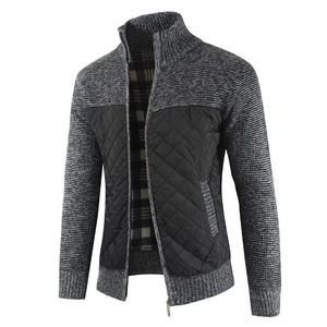 Charcoal Grey Black <b>Quilted</b> Knit Jacket Men Full Zip Winter Cardigan Outerwear Custom OEM Manufacturer Bomber Jacket - Product Image 5