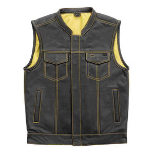Classic Black Cowhide Winter Casual Outerwear with Adjustable Straps Motorbike <b>Leather</b> <b>Vest</b> Button Front for <b>Men</b> - Product Image 1