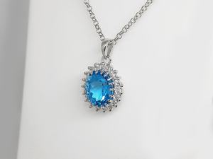Colgante Ovalado Hecho a Mano con Topacio Azul en Plata de Ley con Topacio Blanco, Joyería Chapada en Oro Antiguo, Regalo para Mujer - Product Image 5