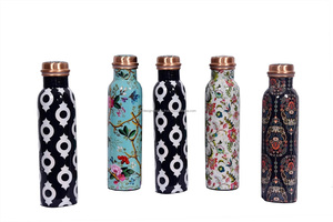 Metal <b>Copper</b> Drinkware Bottle Ayurvedic Leak Proof Lid Enamel Multi Colour Design - Product Image 3