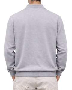 เสื้อโปโลแขนยาวสีเทาอ่อนสำหรับผู้ชาย ผ้าคอตตอนผสมเนื้อนุ่ม สวมใส่สบาย คอปกคลาสสิก เหมาะสำหรับฤดูหนาว ผลิตโดยผู้ผลิต - Product Image 2