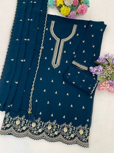 Salwar Kameez de Rayón Teal para Mujer con Bordado y Dupatta, Traje Tradicional Indio-Pakistaní, Largo hasta el Suelo, Corte Holgado - Product Image 2