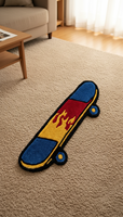 Tapis d'appoint en laine tufté à la main, forme skateboard, motif flamme, doux et moelleux, pour décoration intérieure moderne