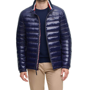 Men's <b>Navy</b> <b>Blue</b> Puffer <b>Jacket</b> Stand Collar Zipper Closure Windproof Casual Winter Solid Color Polyester Down Filled Regular - Product Image 2