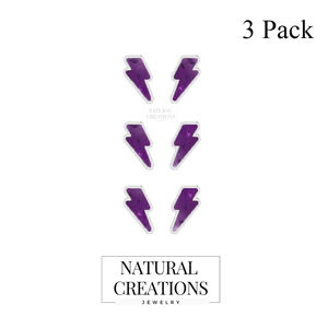 Boucles d'oreilles clous tendance en argent sterling 925 de qualité supérieure, améthyste en forme de tonnerre, sertie clos, 7 mm, cadeau idéal pour fiançailles, mariage ou soirée - Product Image 2