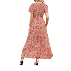 Vestido Largo Maxi Rojo con Estampado Floral, Estilo Bohemio, de Manga Corta, para Verano, con Volantes en Forma de A, Ropa de Mujer - Product Image 6