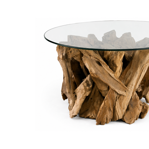 Mesa Redonda Premium ARTERRA de Raíz de Teca con Tapa de Cristal, Mesa de Centro Moderna con Forma de Tronco de Árbol para Proyectos Hoteleros - Product Image 4