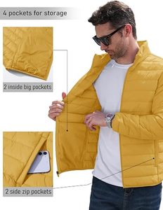 Men's Lightweight <b>Packable</b> Down Coat Waterproof Winter Hooded <b>Jacket</b> with 100% Down Filling Casual Storage Pouch - Product Image 5