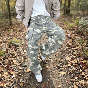 Pantalon cargo camouflage coupe ample jambe large streetwear longueur intégrale avec plusieurs poches taille à cordon style automne - Product Image 3