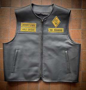Custom Made Biker Leather Club Vest with Yellow Braiding - Product Image 1