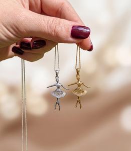 Pendentif ballerine en argent sterling 925 massif, plaqué or, avec zirconias, bijou fin pour femme - Product Image 2