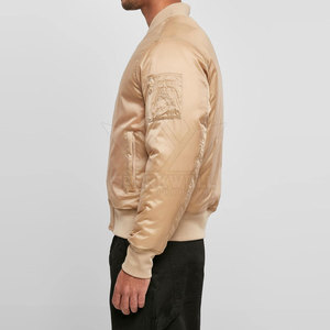 SPARKWELL INDUSTRY Men's Beige Bomber <b>Jacket</b> Solid Color Zipper Front Casual Style Breathable <b>Canvas</b> Fabric High Street Style - Product Image 5