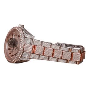 Splendide montre analogique à quartz ETA pour homme, en or rose, incrustée de diamants Moissanite, boîtier de 28 mm, verre saphir, cadeau de luxe - Product Image 2