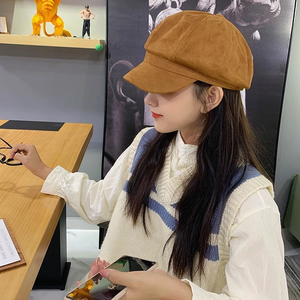 หมวกเบเร่ต์สไตล์อังกฤษหมวกปีกกว้างสีทึบคลาสสิกหมวกเบเร่ต์หมวกฤดูหนาวฤดูใบไม้ร่วง - Product Image 6