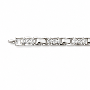 925 Sterling Silver Geometric Link <b>Anklet</b> with Cubic Zirconia High Polish Modern Chain Style Fine Jewelry for Women Daily Wear P - Product Image 2