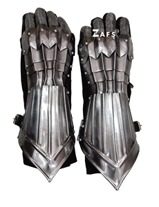 Medieval Mild Steel Gauntlets with Leather <b>Gloves</b> Handmade Knight <b>Silver</b> Hand Armor for Reenactment Cosplay Costume - Product Image 4