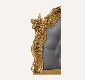 Cama Tapizada de Lujo Clásica Europea, Madera de Caoba Sólida Tallada a Mano con Acabado Dorado, Tamaño King, Ensamblada - Product Image 5