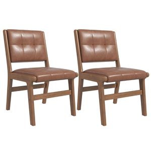 Sillas de Comedor de Madera Maciza de Estilo Industrial Retro Tapizadas en Cuero Marrón Sofisticado Perfectas - Product Image 1