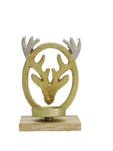 Artesign Bougeoir Moderne en Nickel et Aluminium, Motif Renne Doré et Argenté, avec Base en Bois, Élégant et Durable, Décoration de Table Festive - Product Image 3