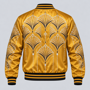 Chaqueta Bomber de Satén con Pedrería de Diseñador, Chaqueta de Moda con Patrón de Estrellas de Cristal Brillante de Lujo para Fiestas Nocturnas y Estilo Moderno - Product Image 4