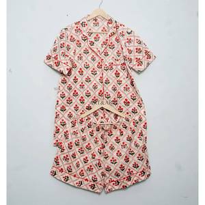 Women's High Quality Spring/Summer Floral Pattern Pajamas Set Short Sleeve Cotton Shirt <b>Pants</b> Comfortable Short Wear Front Logo - Product Image 6