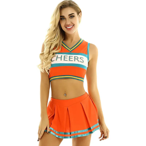 Costume de pom-pom girl personnalisé pour femme, uniforme en polyester à séchage rapide, tenue de danse scolaire, haut dos nageur, jupe à taille élastique - Product Image 4