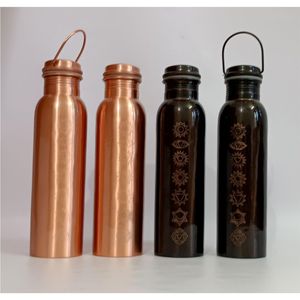 Pure Copper Water Bottle <b>with</b> Glass Handcrafted Printed Yoga Copper <b>Flask</b> Leakproof Ayurvedic Health Benefits Drinkware Bottles - Product Image 3