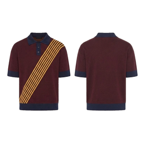 Pull en tricot de qualité supérieure pour femmes, couleur bordeaux marine, uni, manches courtes, décontracté, col rond, 100% polyester, coupe régulière, broderie - Product Image 2