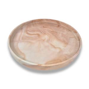 Assiette décorative ronde en résine bleue écologique polie avec porte-bougies en bois et vase à fleurs – Centre de table moderne en stock - Product Image 3