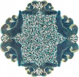 Mantel Individual de Tela Bohemio Hecho a Mano con Cuentas, Diseño Irregular Azul y Blanco, Tapete Decorativo para Mesa - Product Image 1