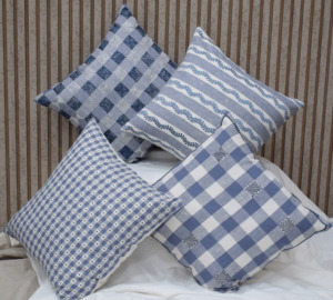 <b>Blue</b> Linen Luxury Handmade Embroidered Anti-Bacteria Washable Customizable Cushion Cover <b>Throw</b> Pillow Case Home Decor - Product Image 1