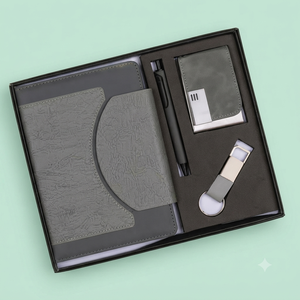Executive Premium Grey Leatherette Diary Pen Keychain Card Holder Combo Corporate <b>Gifting</b> Set <b>Office</b> Employees Business Kit 192 - Product Image 5