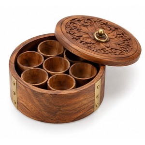 กล่องเครื่องเทศทองเหลืองทำมือแบบดั้งเดิม 7 ช่อง ดีไซน์ Kerala Kochi Fort ขายส่ง - Product Image 1