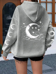 Women Moon Graphic Hoodies Oversized Cotton Blend <b>Drop</b> Shoulder Streetwear <b>Back</b> Graphic Pullover Private Label Manufacturer - Product Image 5