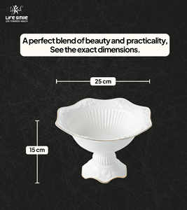 ชามผลไม้เนื้อกระเบื้องโบนไชน่าแบบใหม่ พร้อมขาตั้ง สีขาว ขอบทอง ดีไซน์หรูหราทันสมัย ปลอดสารพิษ - Product Image 2